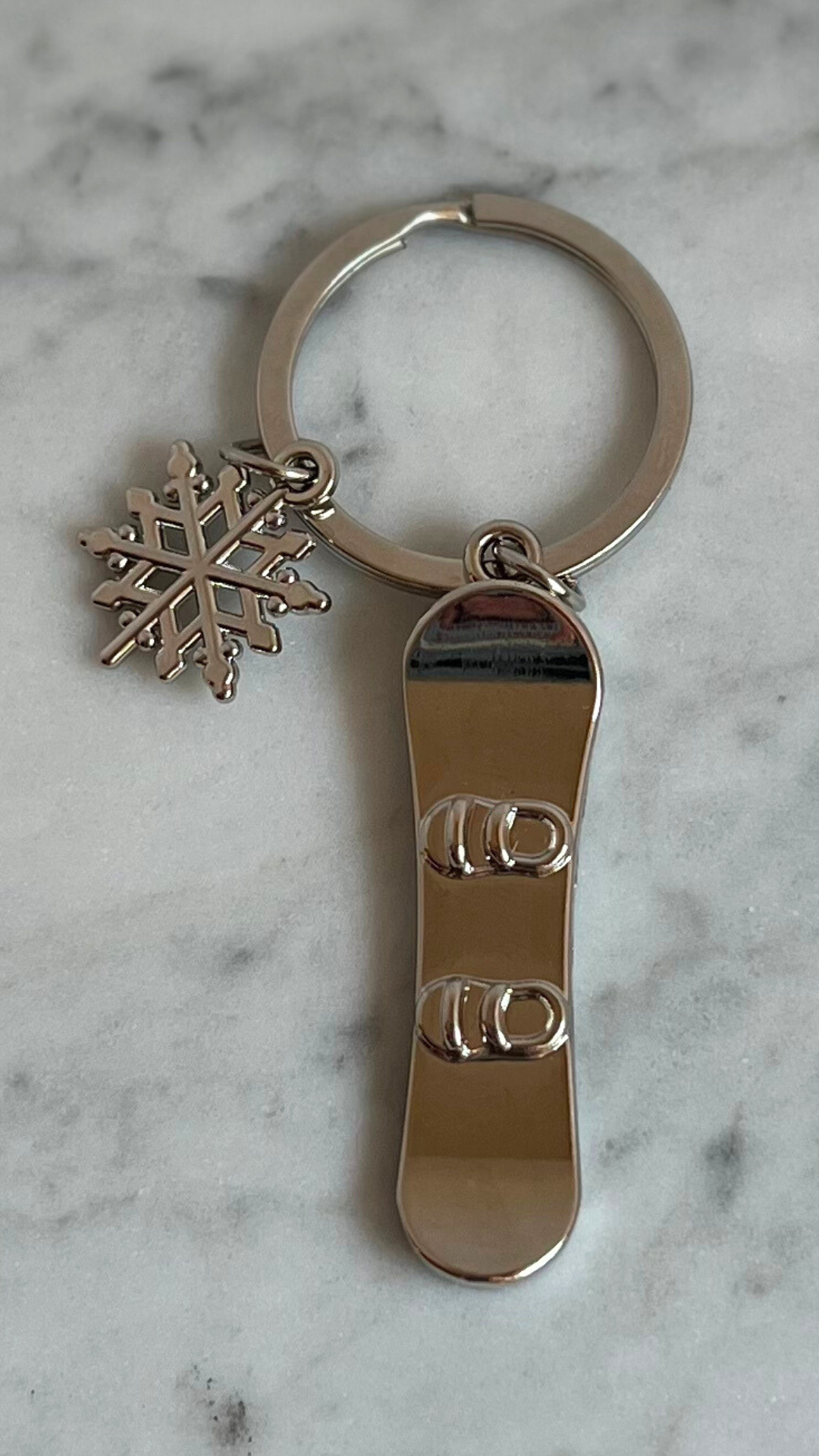 Snowboard with Snowflake Keychain or Backpack Charm