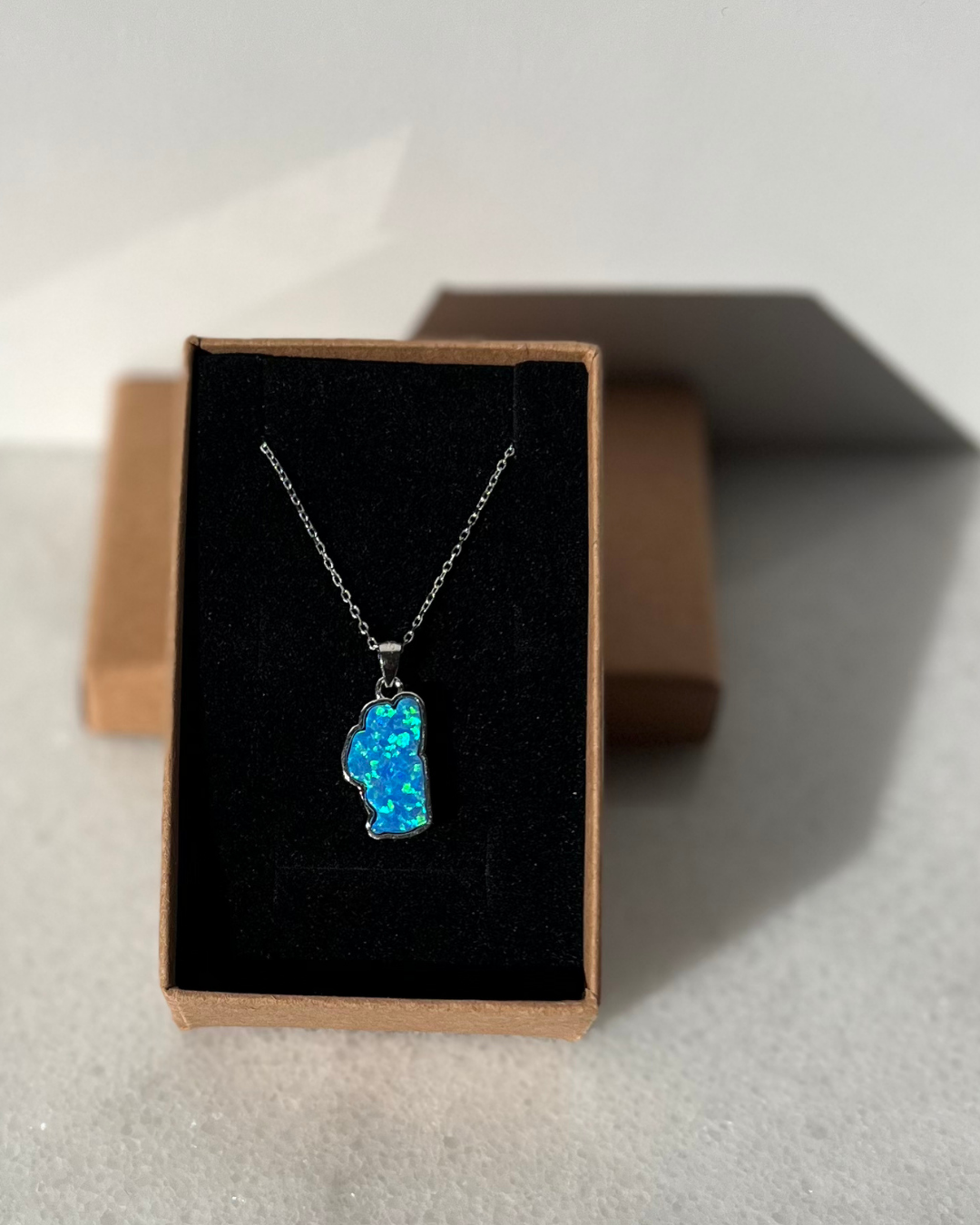 Lake Tahoe Opal Necklace in Sterling Silver or 14K Gold, Luxury Birthday or Anniversary Gift, Modern Bridal Jewelry, Hometown Pendant