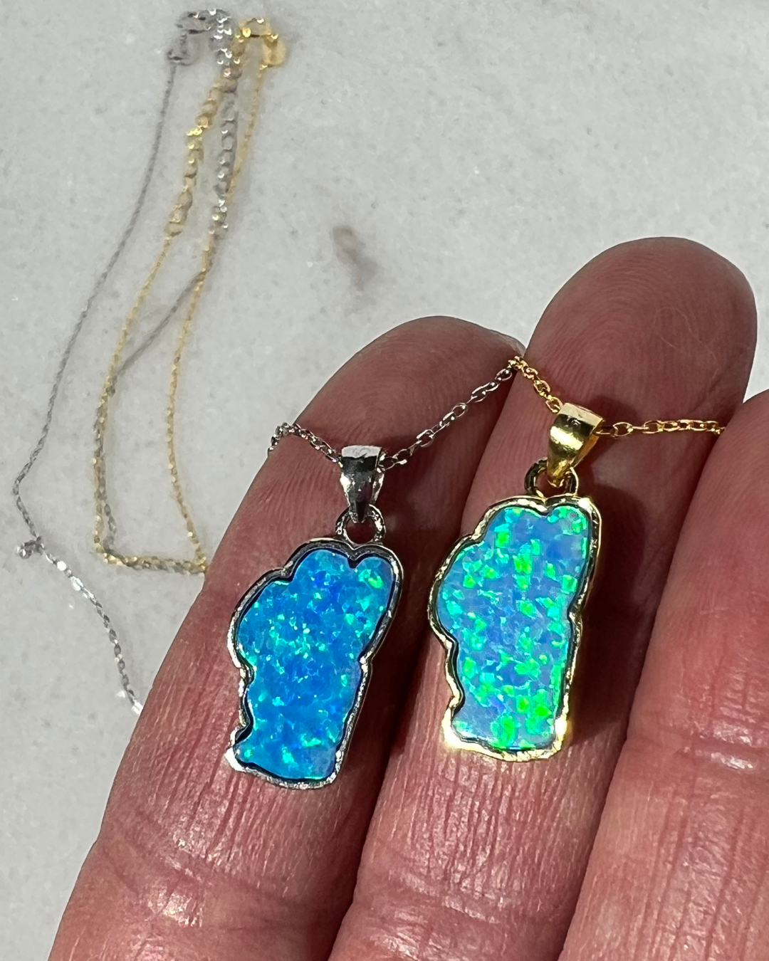 Lake Tahoe Opal Necklace in Sterling Silver or 14K Gold, Luxury Birthday or Anniversary Gift, Modern Bridal Jewelry, Hometown Pendant