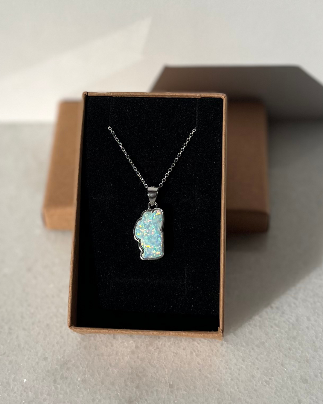 Lake Tahoe Opal Necklace in Sterling Silver or 14K Gold, Luxury Birthday or Anniversary Gift, Modern Bridal Jewelry, Hometown Pendant