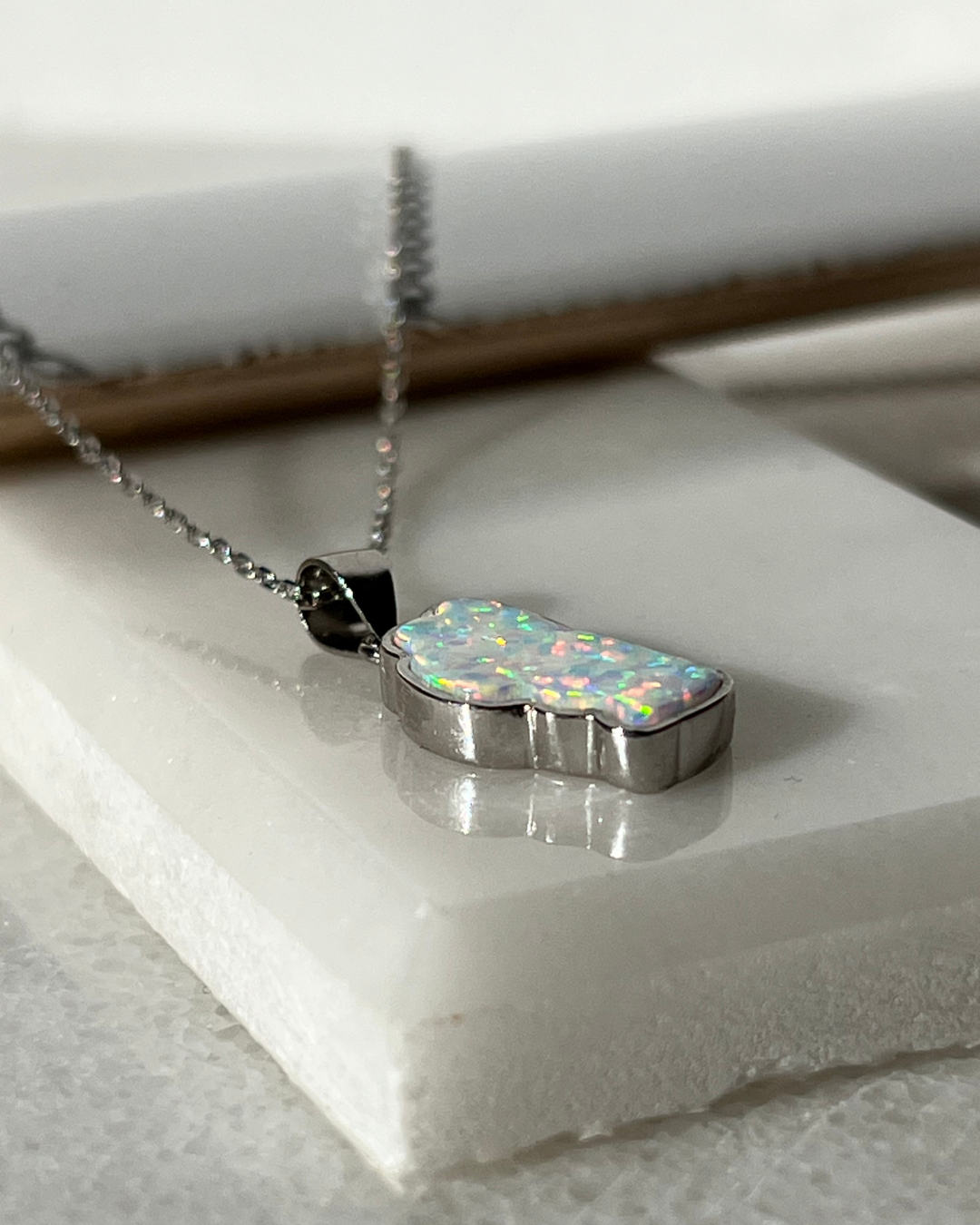 Lake Tahoe Opal Necklace in Sterling Silver or 14K Gold, Luxury Birthday or Anniversary Gift, Modern Bridal Jewelry, Hometown Pendant