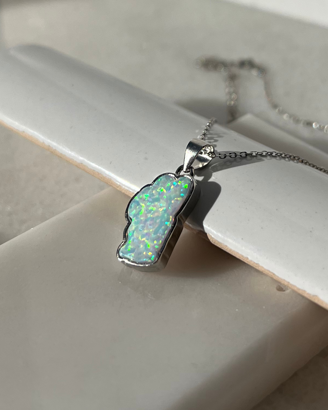 Lake Tahoe Opal Necklace in Sterling Silver or 14K Gold, Luxury Birthday or Anniversary Gift, Modern Bridal Jewelry, Hometown Pendant
