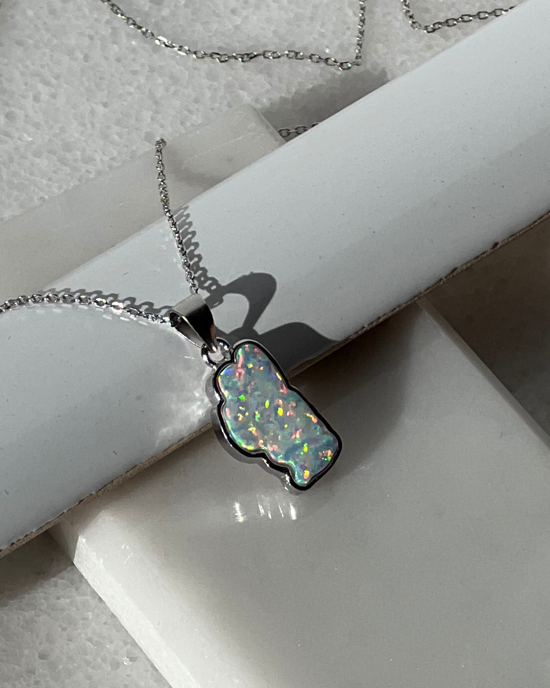 Lake Tahoe Opal Necklace in Sterling Silver or 14K Gold, Luxury Birthday or Anniversary Gift, Modern Bridal Jewelry, Hometown Pendant