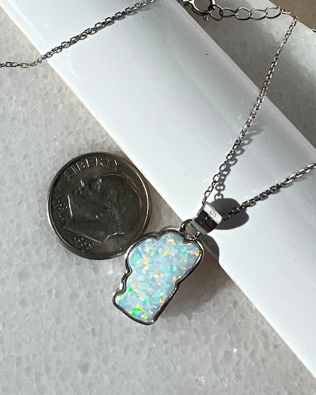 Lake Tahoe Opal Necklace in Sterling Silver or 14K Gold, Luxury Birthday or Anniversary Gift, Modern Bridal Jewelry, Hometown Pendant