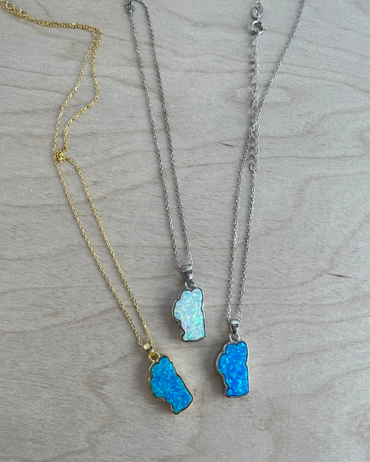 Lake Tahoe Opal Necklace in Sterling Silver or 14K Gold, Luxury Birthday or Anniversary Gift, Modern Bridal Jewelry, Hometown Pendant