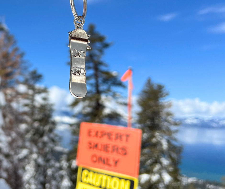 Snowboard with Snowflake Keychain or Backpack Charm